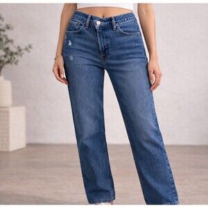Abercrombie‎ & Fitch Curve Love Ultra High Rise 90s Straight Jean Med Wash 27 4